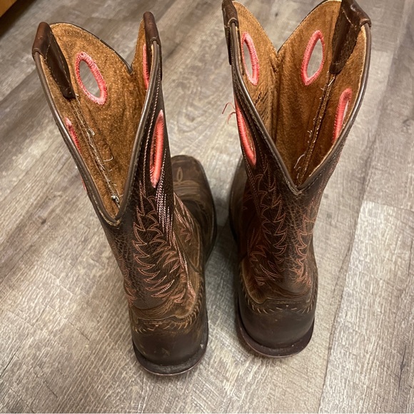 Ariat Brown Leather cowboy Boots with Pink Trim size 7.5 - Picture 5 of 9